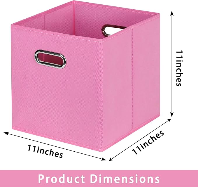 Fabric storage bins Cubes, Fabric Cube Organizer with Handle, Foldable Cube Bins for Cloth or Accessary Storage, 11x11x11, Set of 6, (Pink)