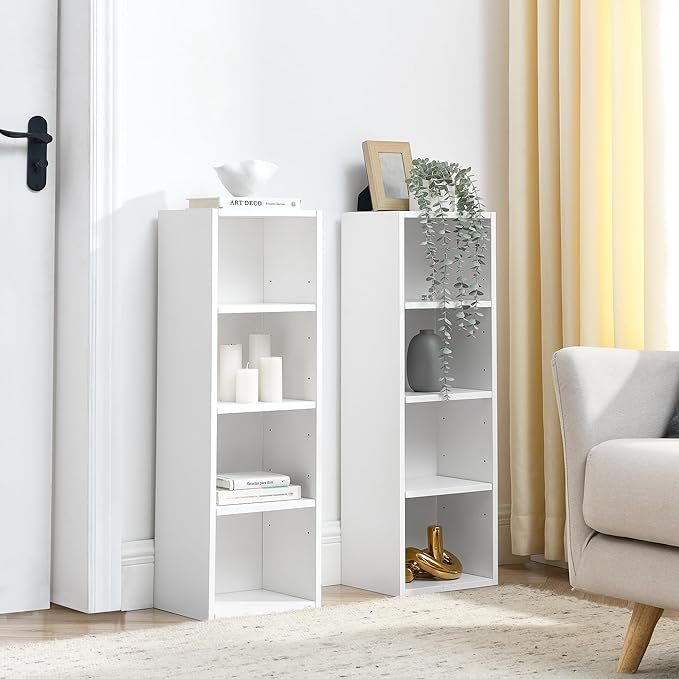 Elegant White 8-Tier Media Tower Rack - Multi-functional Slim Storage Cabinet, Ideal for CDs DVDs & Tall Narrow Bookcase for Organized Home Office!