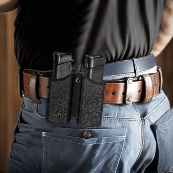 Universal Double Magazine Holder - Lightweight and Durable Double Magazine Pouch for 9mm/.40/.357/.380 Calibers, Adjustable Mag Pouch for Glock, Taurus, Beretta, Sig, H&k, Cz, S&w, Colt (Belt Clip)