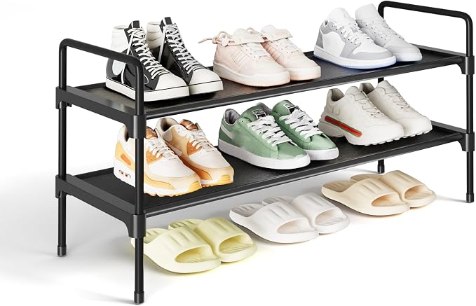 Kitsure Shoe Rack for Closet, Shoe Organizer for Front Door Entrance, Stackable Shoe Shelf, Detachable Closet Organizers and Storage, 27.4" Wide - 2 Tiers, Black | Closet, Front Door Entrance, Entryway, Stackable & Detachable Shelf, Closet Organizers a...