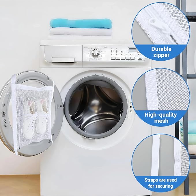 2pcs Shoe Dryer Bag Sneaker Shoes Laundry Bags 16.14 x 16.14 Inch Dry Net Bag for Dryers Sneakers Large with Zipper and Strap for Shoes Sneaker Mesh for Washing Machine