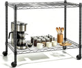 Xcity Storage Shelves, 2 Tier Heavy Duty Metal Shelving Unit with Wheels, 700 LBS Adjustable Steel Wire Shelf for Commercial, Pantry, Kitchen, Garage, 14" D x 24" W x 20" H, Black