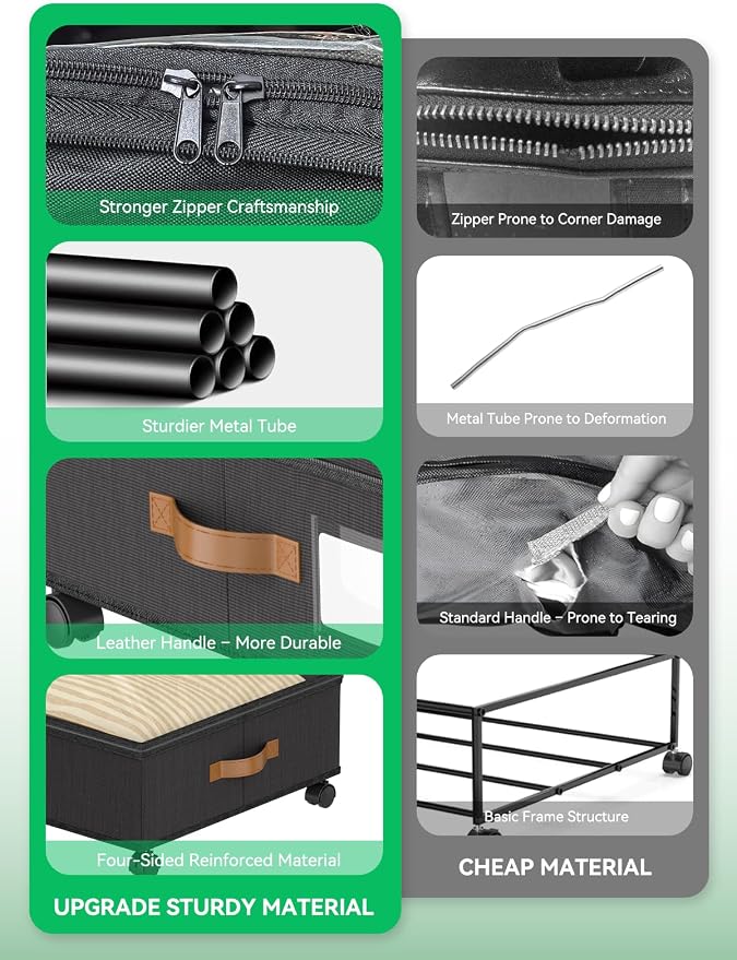 Under Bed Storage with Wheels 2 Pack, UnderBed Storage Clother Organizer | XXL UnderBed Shoe Storage Containers & Bedroom Furniture Organizers, Foldable Home Storage Bins for Bedroom Organization