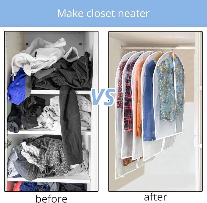 Clear Garment Bags For Hanging Clothes, 36" Women Suit Bags, Plastic Garment Bags for Closet Storage, Suit Cover Bags with Zipper for Short Coats, Jackets, Shirts 24"x36"/ 6 Pack