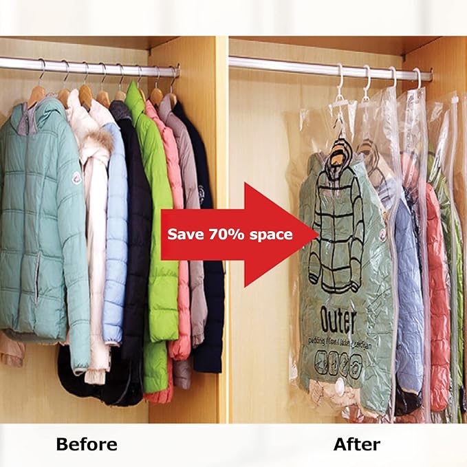 Hanging Vacuum Storage Bags, 2024 New Reusable Hanging Vacuum Storage Bags for Clothes, Coats, Jackets, Hanging Compressible Storage Bag Space Saver Bags with Hand Pumps (Large, 3Pcs)