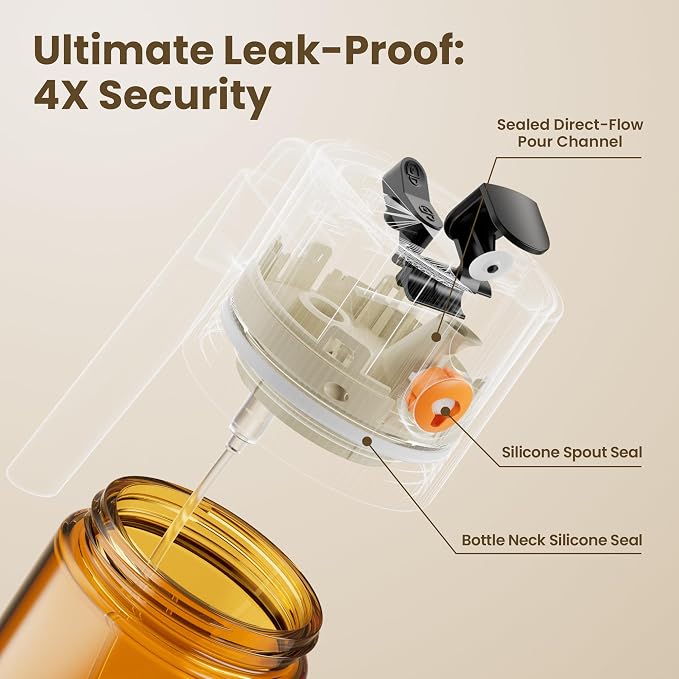 LAKUMIQI 2 in 1 Oil Sprayer & Dispenser, 17 oz Light-Blocking Glass Bottle | Large Capacity, Wide-Mouth for Easy Pouring and Cleaning, Leak-Proof Oil Bottle with Stickers for Salads, Air Fryers, BBQ