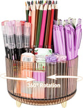 360 Rotating Pen Pencil Holder for Desk, Pen Organizer with 5 Slots, Makeup Brush Holder, Desk Organizer and Accessories, Cute Pencil Cup Caddy for Office School Home Decor Art Supply (Amber)