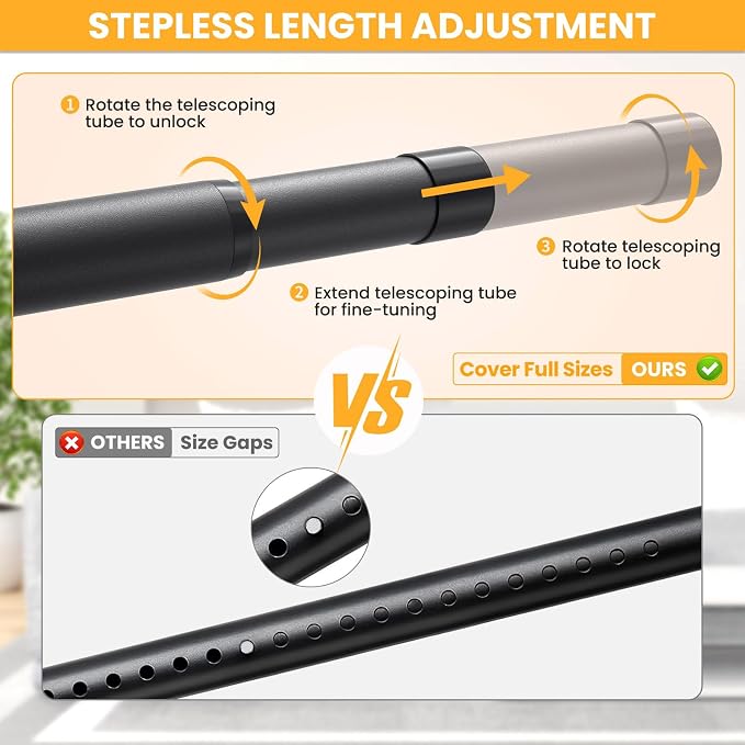 2 Pack Closet Rods,17-84 Inch No-Cut Stepless Adjustable Closet Rod, 1.3 Inch Heavy Duty Metal Closet Hanging Rod with Brackets, Black Closet Bar for Closet, Laundry Room, RV, Wardrobes