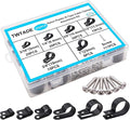 TWTADE 222PCS Black Cable Clamps Assortment Kit,Nylon Plastic R-Type 6 Sizes 3/16'' 1/4'' 3/8'' 1/2'' 3/4'' 1'' Cable Mounting Wire Clips Fastener with Screws for Wire Management