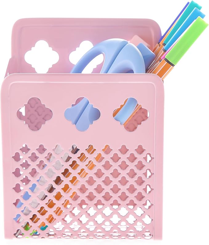 2 Pack Magnetic Pen Holder, Strong Magnet Dry Erase Marker Holder | Metal Mesh Pencil Organizer Hanging Pencil Holder for Refrigerator, Whiteboard, Locker Accessories, with Hook, Blush ﻿