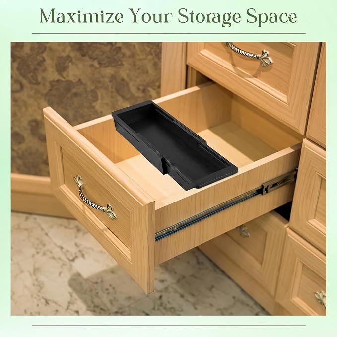 LemonRoad 1 Pcs Sliding Drawer Organizer Bin Bamboo Drawer Expandable Bins Utensil Organizer for Kitchen Spoons Forks Knives (Black)