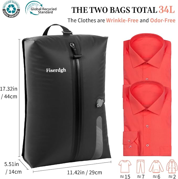 Travel Sealed Compression Bag Set with Illuminated Electric Pump | Odor-Proof and Waterproof Nylon Portable Bags, Space-Saving, Suitable for Onebag Travel, Cycling Trips, Dry/Wet Separation