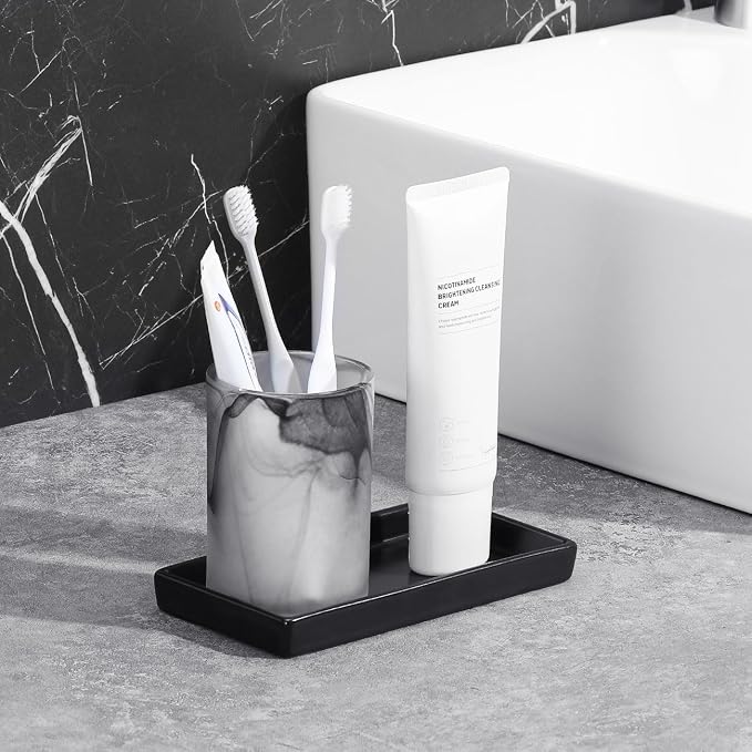 Luxspire Bathroom Vanity Tray, Mini Soap Dispenser, Small Ceramic Perfume and Jewelry Dish, Trinket Holder, Rectangle Candle Tray, Bath Organizer Kitchen Sink Narrow Soap Dish, Black