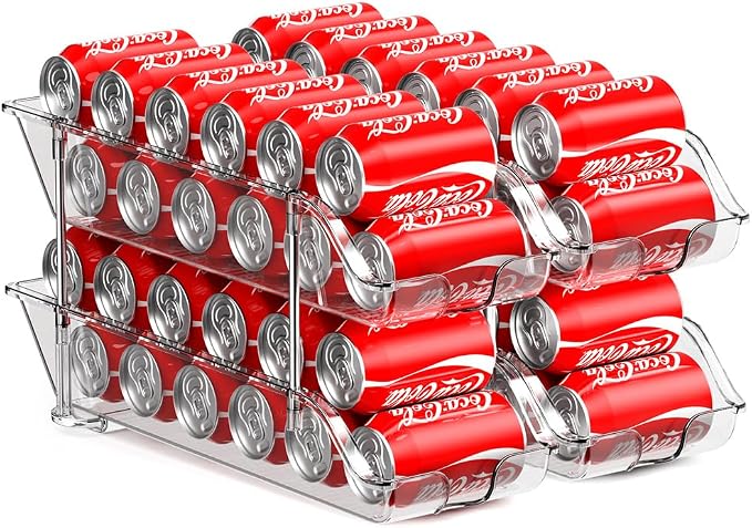 Sotfamily Stackable Soda Can Organizer for Pantry or Fridge, Holds 48 Cans | 2-Pack Space-Saving Drink Organizer for Fridge, Clear Pop can & Food can Dispenser/Holder/Storage/Container for Refrigerator