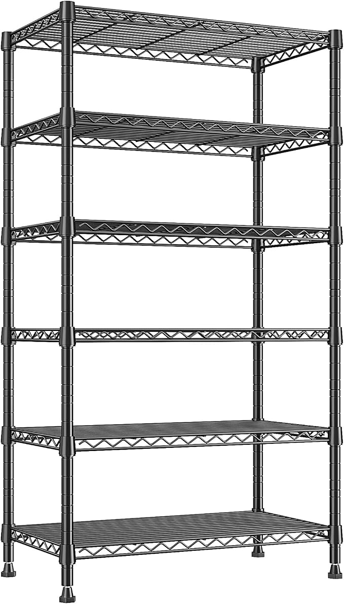 REIBII 6-Tier Metal Shelving Unit, 800LBS Heavy Duty Wire Shelving with Anti-Tipping Kit, No Tools Needed, Adjustable Storage Shelves for Garage Pantry Kitchen Closet, 13.8" D x 21.5" W x 70.5" H