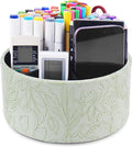 Remote Control Holder, 360°Spinning PU Leather Desk TV Remote Caddy,Desk Storage Box Room Accessories for Controller, Media,Mail,Calculator, Mobile Phone,Pencil(1-Carved Green1)