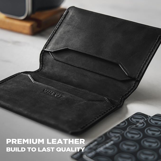 VULKIT Slim Minimalist Card Holder RFID Blocking Leather Credit Card Holder Front Pocket Wallet Magnetic Closure, Handcrafted Cowhide Version