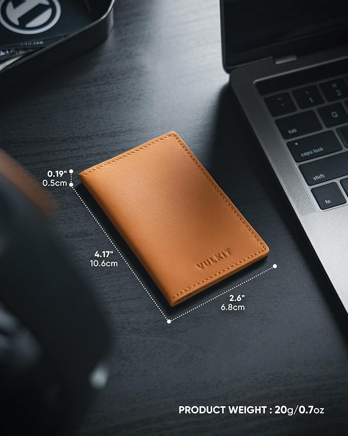 VULKIT Leather Business Card Holder 2 Sided Slim Business Name Card Organizer for Men or Women(Nappa Brown)