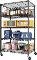 Wire Storage Shelves with Wheels: 5 Tier Adjustable Metal Shelving Unit, NSF Heavy Duty Kitchen Bakers Rack, Rolling Pantry Shelf Organizer for Closet, Laundry, Garage, 24" W x 18" D x 75" H