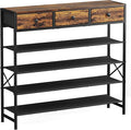 Shoe Rack, 5 Tier Shoe Organizer with 3 Drawers, Metal Shoe Storage for 24-30 Pairs of Shoes with Fabric Shelves and Wooden Top, Narrow Shoe Shelf for Closet Entryway Rustic Brown