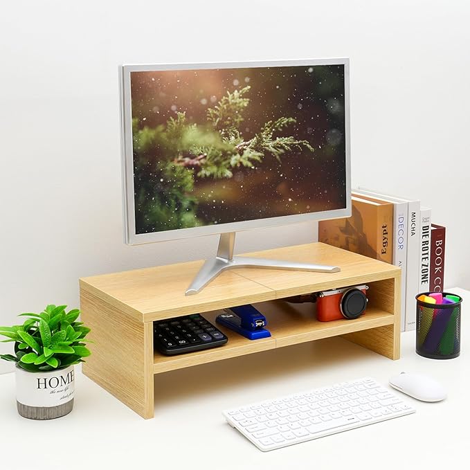 TEAMIX 2 Tiers Desktop Monitor Stand Riser 20 Inch Printer Stand with Storage Small TV Riser Laptop Wooden Desk Organizer Shelf Bookshelf Maple (Natural Maple, 2 Tiers) | Laptop/PC/Printer/Keyboard Storage, Ergonomic Design, 15mm thick Sturdy Wood Boar...