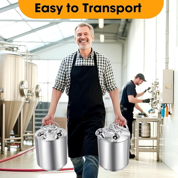 2.5 Gallon Beer Line Cleaner Keg, Keg Cleaning Kit with 2 D Spears for D Coupler, 304 Stainless Steel Kegerator Line Cleaning Kit, Keg Line Cleaning Kit with Handle Used for Beer Line Cleaning