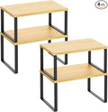 Kitchen Cabinet Organizer Shelf Set of 4, Sturdy Kitchen Counter Shelves with Metal Legs, Stackable Expandable Wood Spice Rack Pantry Cupboard Dish Mug Cup Storage Organizer Shelf,Black+Bamboo