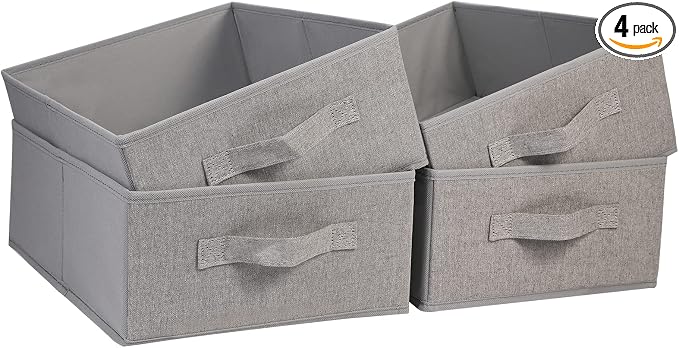 JAKAGO Fabric Storage Bins set of 4 Rectangle Storage Baskets with Handle Foldable Closet Organizer for Clothes Towel bedding Books Collapsible Clothing Container for Shelves Bedroom(Gray Low)
