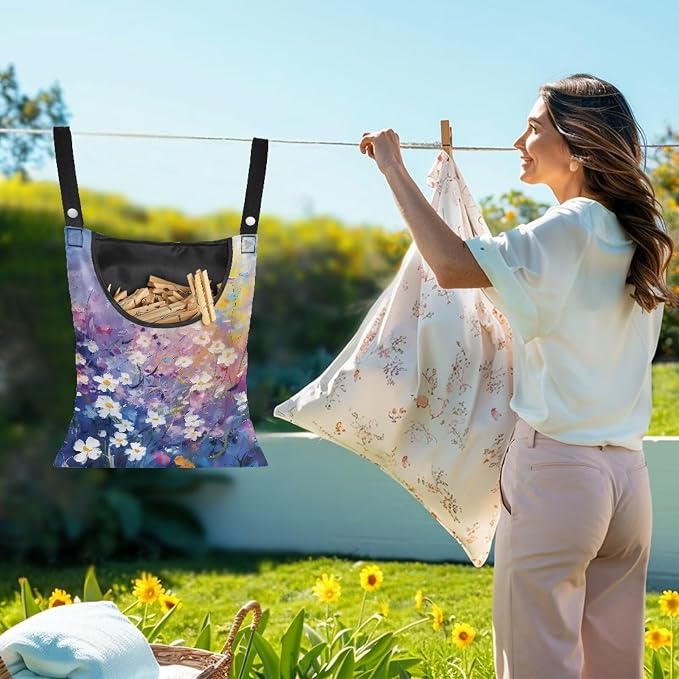 Oil Daisy Clothespin Organizer Bag for Outdoor Portable Clothespin Storage Clothespin Bag with Large Opening Waterproof Laundry Clothespin Bag Clothespin Holder for Clothesline Outdoor