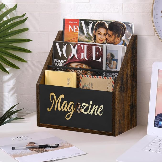 YINMIT Magazine Holder, Stepped 3 Tier Magazine Rack Floor | Magazine Storage Basket, Folder Organizer Bin for Magazines, Books, Newspapers