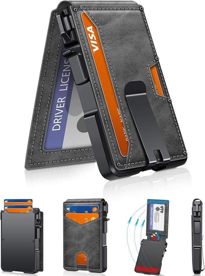Wallet for Mens Minimalist Wallet 9-13 Cards RFID Blocking Slim Wallet | Money Clip & ID Window, Compact Smart Pop Up Card Wallet, Metal Aluminum Credit Card Holder Wallet, Birthady Gifts for Men