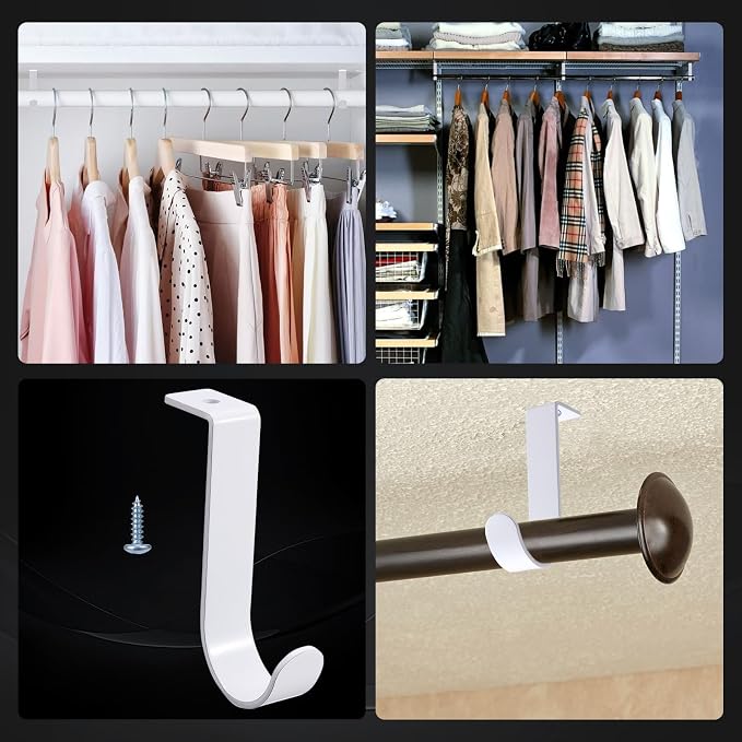 OwnMy 4PCS Closet Rod Brackets, 1 Inch to 1.5 Inch Round Closet Rod Holders | Heavy Duty Wall Mount Closet Shelf Rod Pole Support Brackets, Metal Clothes Storage Hangers Brackets with Screws, White