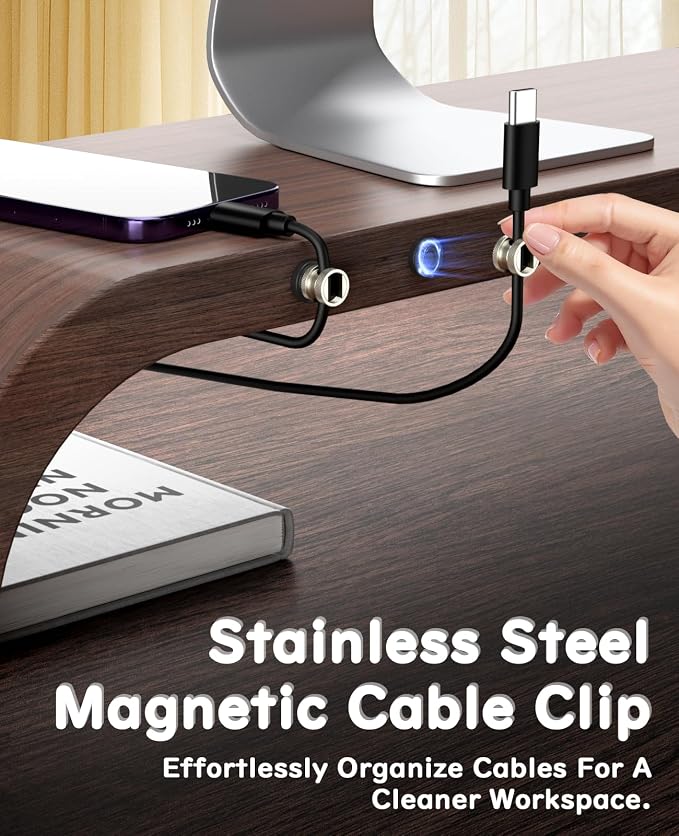 Magnetic Cable Holder Clips 6 Pack, Maveek Stainless Steel Magnet Cord Organizer Adjustable Wire Management for USB Charging Wires, Desk Office Car Dash Cam