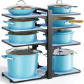 LAMU Pots and Pans Organizer Under Cabinet with 8 Adjustable Non-Slip Dividers,Pan Organizers Inside Cabinet,Iron Frame with Plastic Shelves,15-Inch Height for Small Kitchen Storage,Black