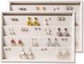 Coward 2PC Stackable Earring Tray Drawer Jewelry Holder Organizer Box Storage Earring Display Stand for Selling (beige(earring+earring))