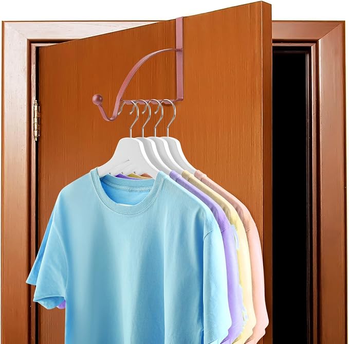 Hotop 2 Pcs Over The Door Hooks Over Door Hanger Sturdy Valet Hooks Mounted Hanging Storage Organizer Rack for Clothes Coats Towels Hats Scarves Purses(Rose Gold)