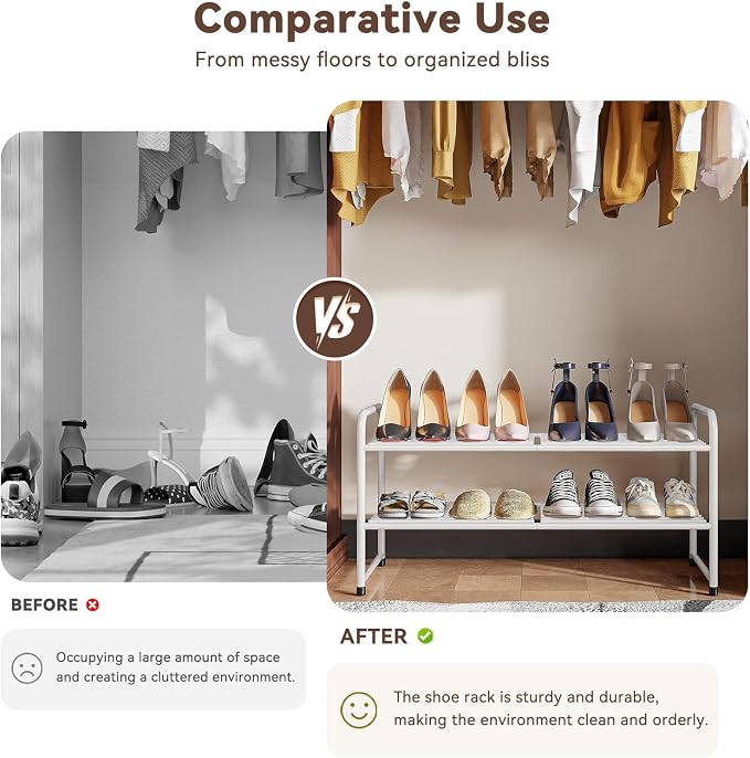 2 Pack 2-Tier Shoe Rack, 33" Wide Shoe Shelf Storage Organizer for Entryway, Closet, Large Capacity, Metal Wire Grid, White