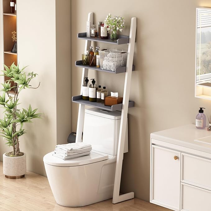 Solid Bamboo Toilet Shelf,3 Tier Bathroom Shelf with Anti-Slip Base | Solid bamboo over the toilet storage – naturally moisture-resistant for bathrooms, built for long-lasting durability