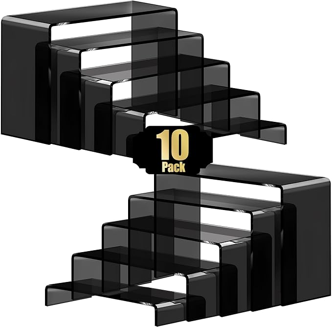 Aheroi Acrylic Risers Display Stands, Acrylic Stands for Display 10Pcs 2Set | Arylic Display Stands Shelf Riser, Black Display Stand Set for Decor,Cupcake Stands Buffet Food Display Set,(7"L~8"L~9"L)