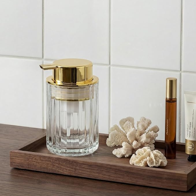 Amolliar Foaming Soap Dispenser, 8OZ Refillable Hand Soap Bathroom(Gold) | Refillable Clear Glass Soap Dispenser Plastic Soap Pump, Foam Soap Dispenser for Bathroom, Dish Dispenser, Home Decor(1 Pack)