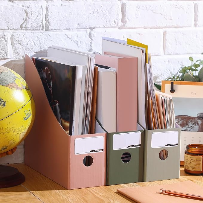 Colarr 24 Pcs Cardboard Magazine Holders 12 Colors Magazine Storage Box with Label Stickers Magazine File Holder Folder Book Holder for Desk Desktop Document Holder for School (Fresh Color)