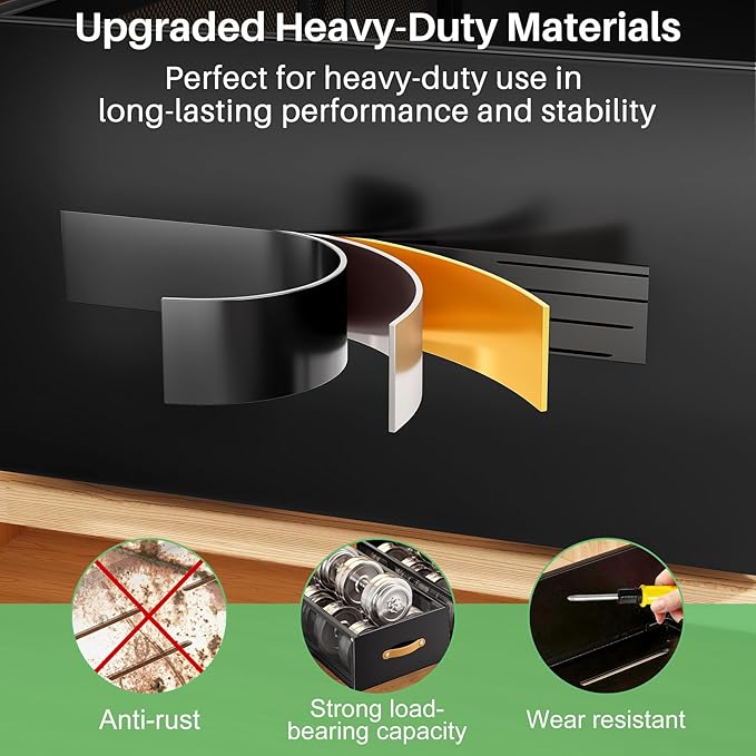 Pull out Cabinet Organizer, Expandable Depth(15.7"-21.7") with Raising Pad for Framed Cabinets, Heavy Duty Slide out Drawers, Adhesive Roll Out Shelves for Kitchen, Pantry Storage(Black, 1-Pack)