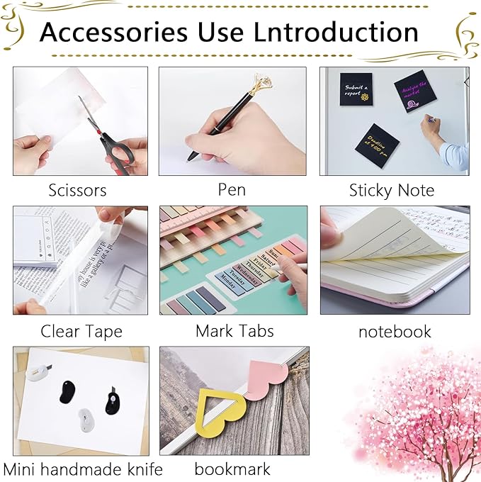 Office Supplies,Desk Accessories,Stapler and Tape Dispenser Set,1000 Staples,Staple Remover,Pen Holder,Folding Phone Holder,Journal Notebook,Ballpoint Pen,Scissor,Ruler,Clear Tape,Sticky Notes,Ect