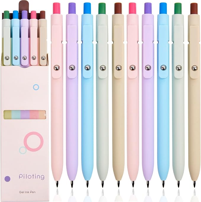 Gel Pens School Office Supplies - 10 Pcs 0.5mm Cute Black Ink Ballpoint, Macaron Colored Fine Point Pen, Desk Accessories for Women College Teacher, Pastel Smooth Writing Pen for Journaling Gifts