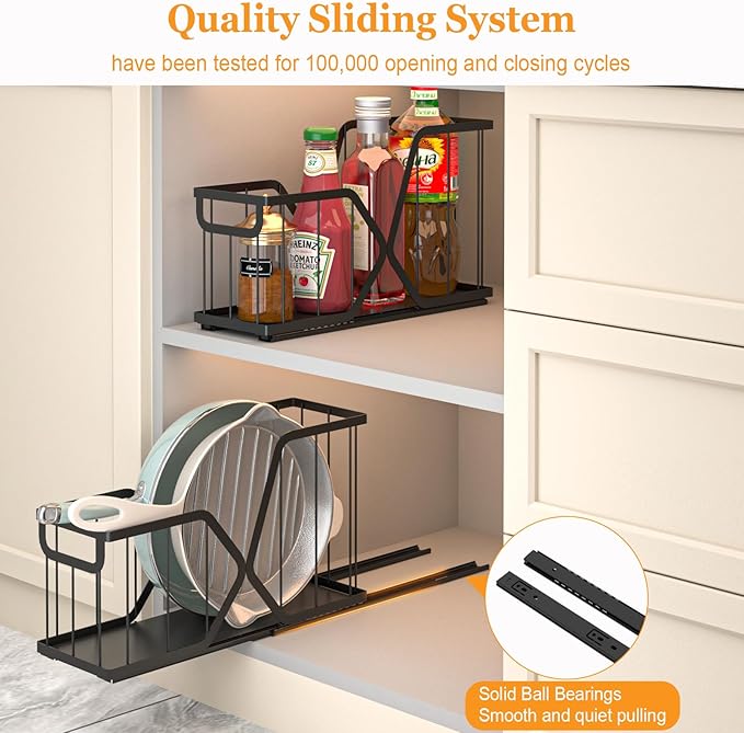 2 Pack Pull Out Cabinet Organizer for Cutting Board, Baking Sheet, Cookie Sheet, Sliding Rack for Bakeware & Trays, for Narrow Cabinet Space