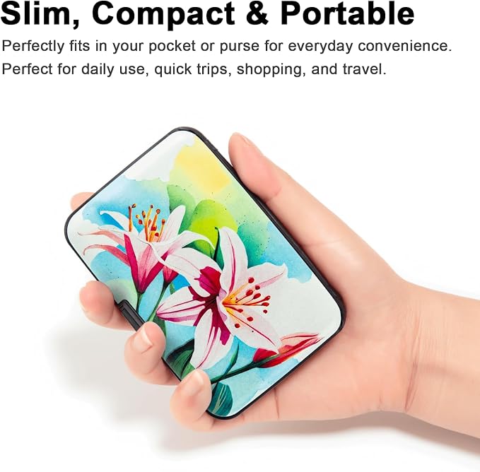 Credit Card Holder, Metal Card Wallet RFID Blocking Mini Slim Aluminum Business Hard Card Case for Women Men (Watercolor Lilies)