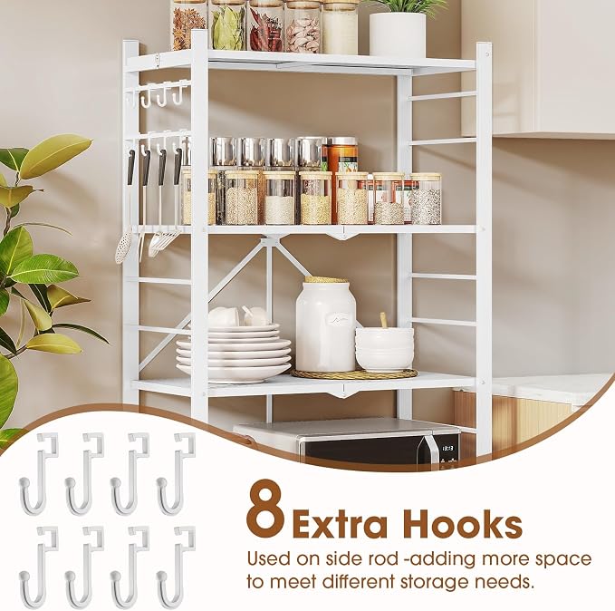 Fenbeli 5 Tier Folding Storage Shelf with Wheels – Heavy Duty Metal Organizer Rack, No Assembly Collapsible Utility Shelving Unit for Garage, Kitchen, Pantry, Basement, Office (White-A, 5 Tier)