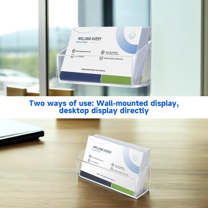 Acrylic Business Card Holder, Wall Mount Name Card Holder, Office Calling Cards Display Holder Stand, Visiting Cards Desktop Organizer for Wall Mount or Place on Desk, Fits 40-60 Business Cards (4)