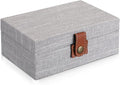 Hipiwe Jewelry Storage Box Treasure Chest Wooden Box with Linen Covered | Rectangular Keepsake Case with Clasp Lid, Dcorative Photo Storage Organizer for Men Women Christmas Gift, Gray Small