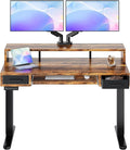 HUANUO 48″ x 26″ Electric Standing Desk with 2 Drawers &24.4″ Large Keyboard Tray, C-Clamp Mount Compatible, Adjustable Computer Desk for Office, Sit Stand Up Desk with 4 Height Presets, Vintage Brown